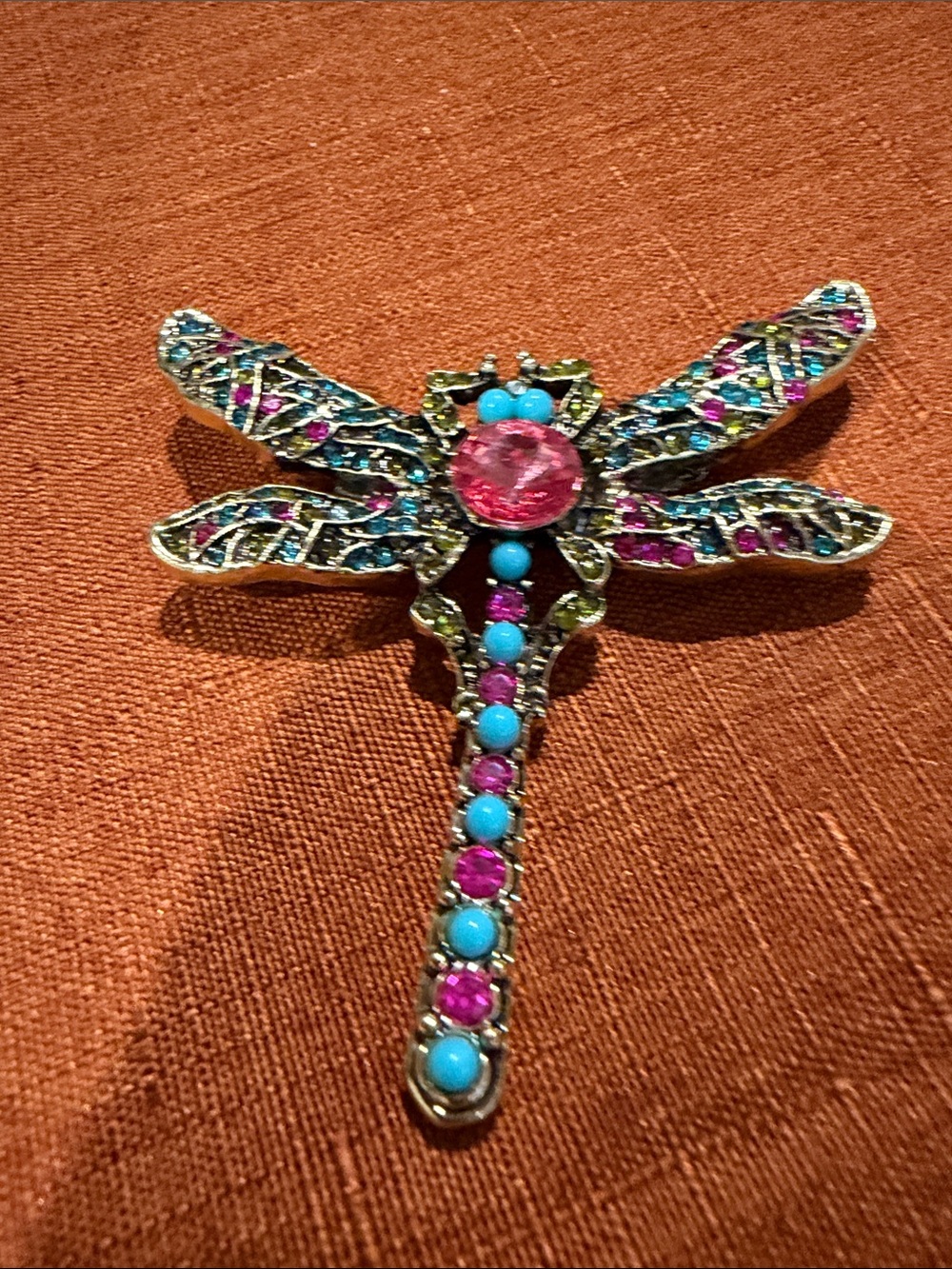 Multicolor Dragonfly Crystal Brooch - Pink & Turquoise Accent